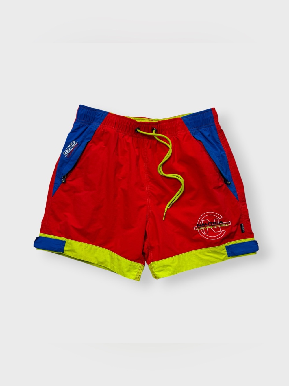 Vtg 90s Y2K Nautica Competition Nylon Swim Shorts, Mesh Lined, Pockets Logo